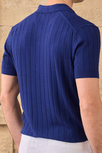 Tricou polo tricotat cu nervuri bleumarin pentru bărbați