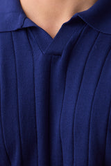 Tricou polo tricotat cu nervuri bleumarin pentru bărbați
