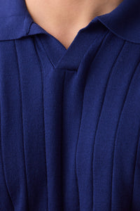Tricou polo tricotat cu nervuri bleumarin pentru bărbați