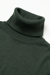 Pulover bărbătesc verde cu guler înalt, din amestec de viscoză moale, cu mânecă lungă, tricotat