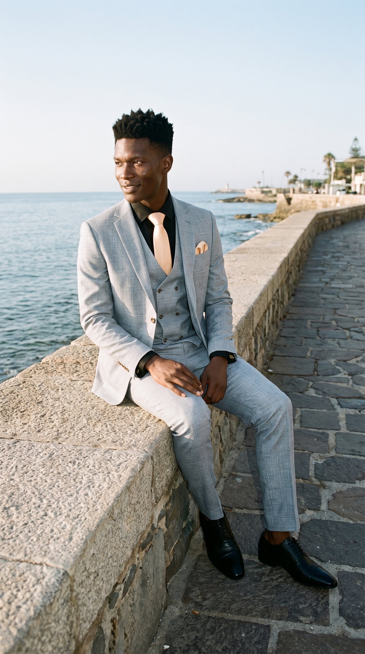 Look #493 styled with Luis - Costum bărbătesc albastru deschis în carouri, slim fit, 3 piese