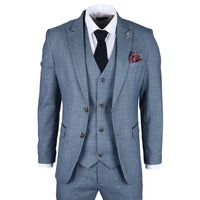 Earl Men's 3-Piece Blue Checked Tailored Suit