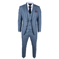 Earl Men's 3-Piece Blue Checked Tailored Suit