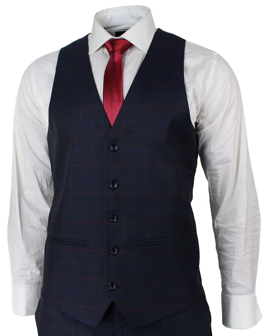 Men's Navy Blue Check 3 Piece Suit