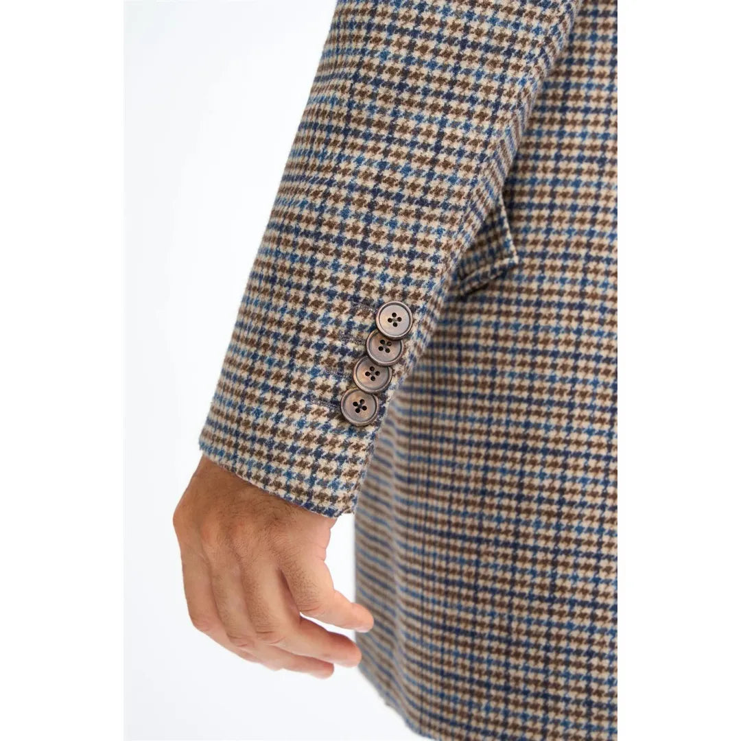 Eddie - Men's Tan Brown Wool Blend Tweed Overcoat