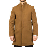 Men's Stand Collar Wool Blend Tan Overcoat