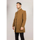 Men's Stand Collar Wool Blend Tan Overcoat