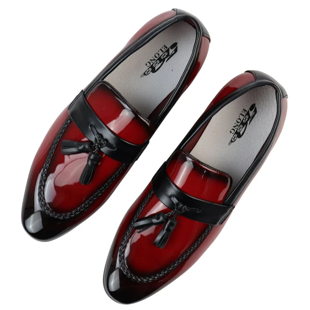 Men's Patent Tassel Slip On Red Loafers