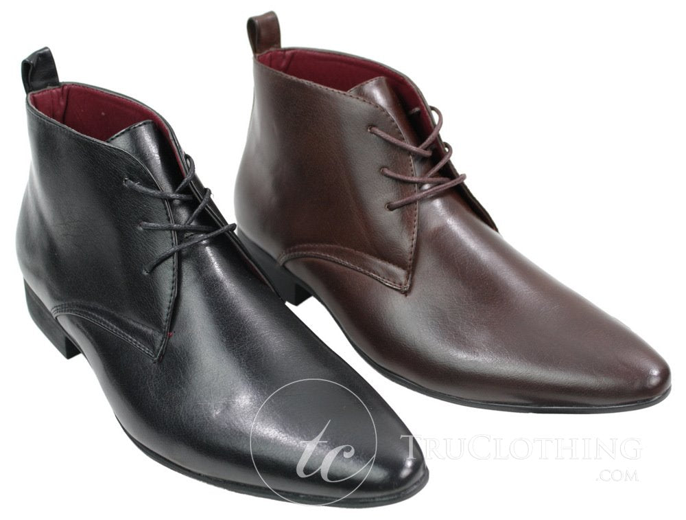 Mens Black Brown Leather Ankle Boots Italian Smart Chesea Dealer Slip On