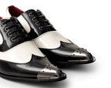 Mens Black & White Patent Shoes with Metal Toe