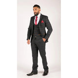 Costum bărbătesc bleumarin, din tweed herringbone, vintage, 3 piese, Marc Darcy