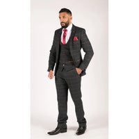 Costum bărbătesc bleumarin, din tweed herringbone, vintage, 3 piese, Marc Darcy