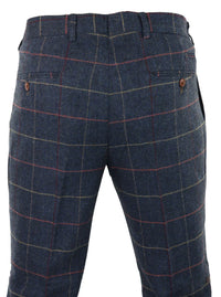 Mens Navy Blue Wine Trousers Check Herringbone Tweed Vintage New Marc Darcy