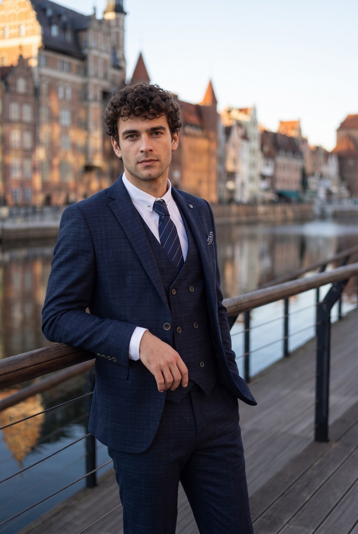 Look #344 styled with Luis - Costum bărbătesc albastru în carouri, slim fit, 3 piese
