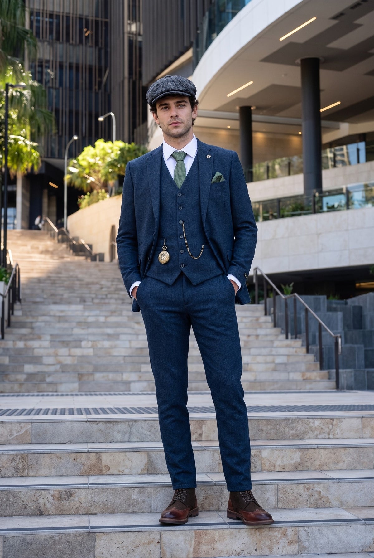 Look #385 styled with Costum bărbătesc bleumarin Peaky Blinders din lână