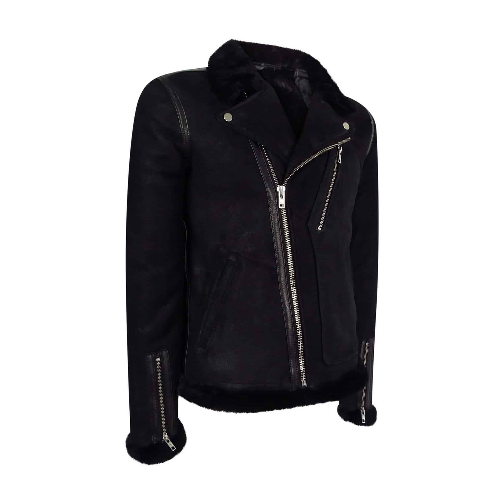 Men's Black Sheepskin Brando Biker Jacket