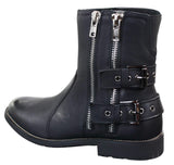 Mens Zip Biker Motorcycle Boots Punk Rock Ankle Belted Buckle Casual
