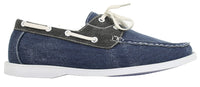 Mens Denim Canvas Retro Laced Moccasin Boat Deck Shoes Washed Navy Beige