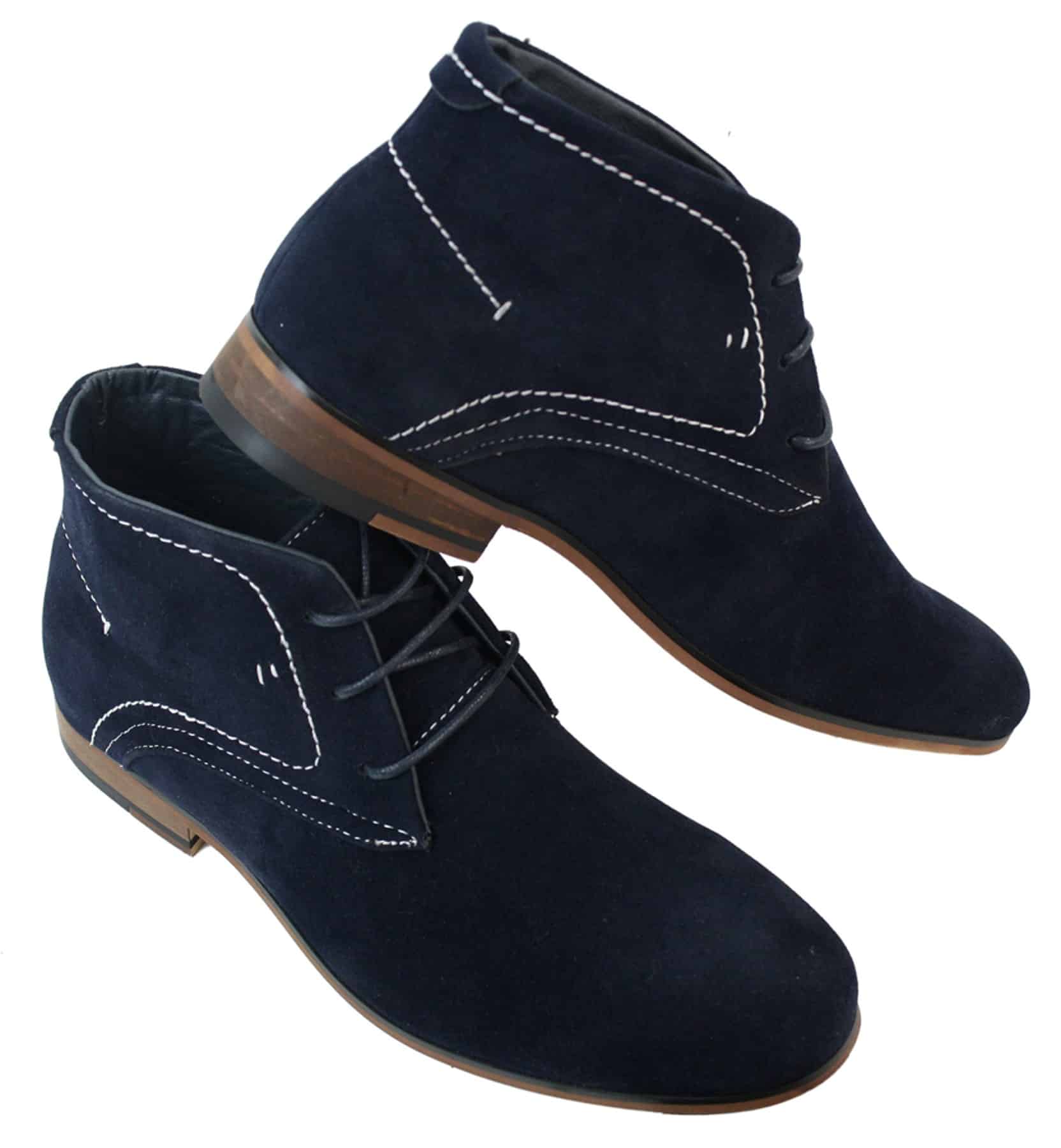 Mens Casual Suede Look Desert Ankle Boots Brown Black Navy Blue Leather Lined