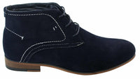 Mens Casual Suede Look Desert Ankle Boots Brown Black Navy Blue Leather Lined