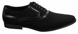 Mens Laced Black Shoes Smart Casual Suede Shiny Patent Leather Trim