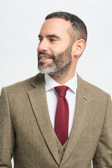 Costum bărbătesc în carouri verde măsliniu, tweed