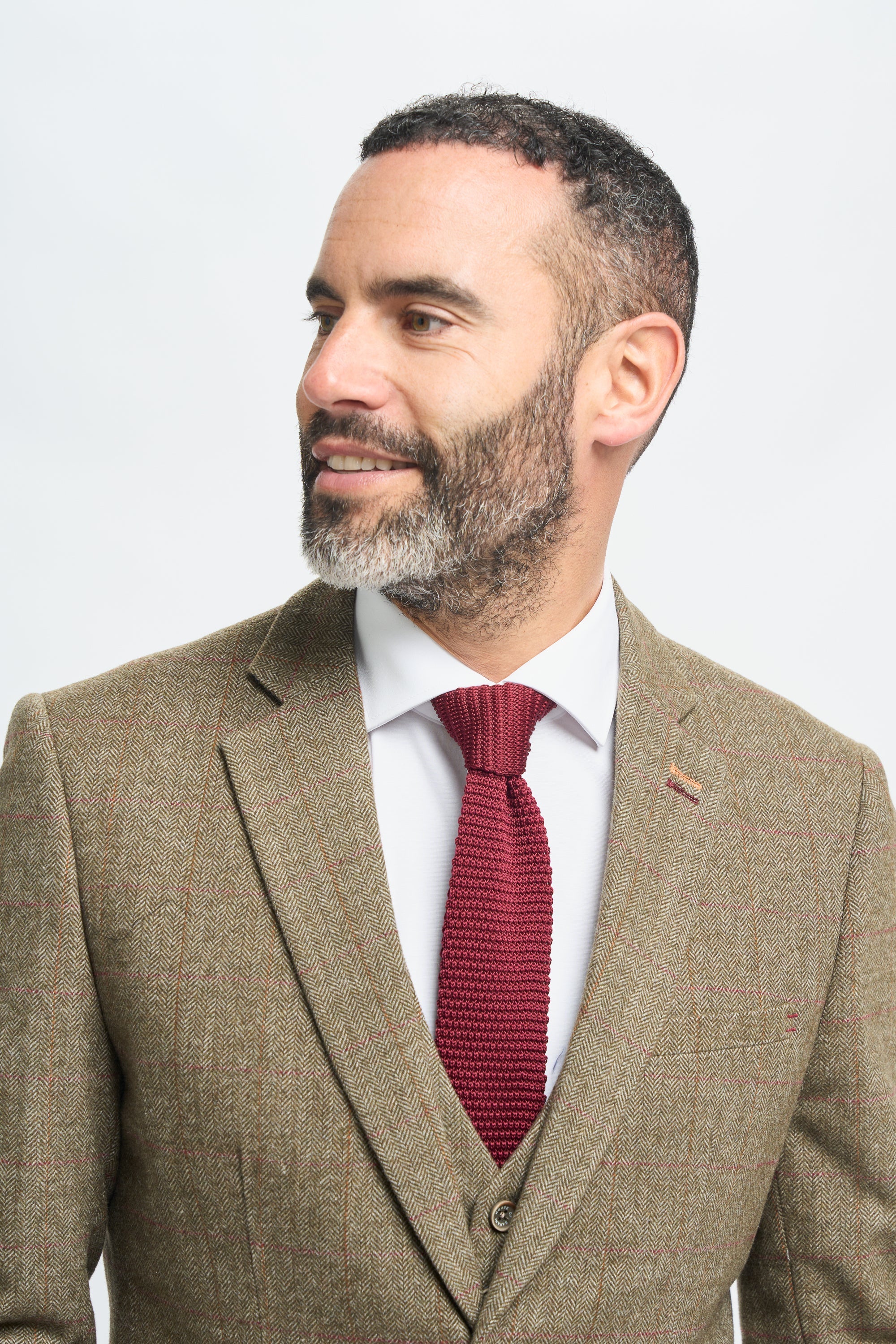 Costum bărbătesc în carouri verde măsliniu, tweed