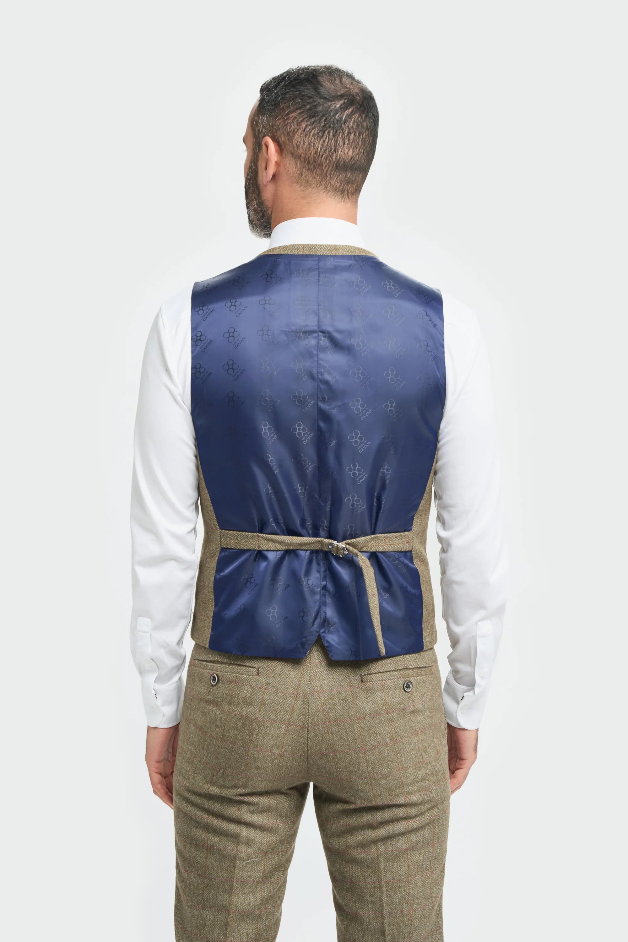 Costum bărbătesc în carouri verde măsliniu, tweed