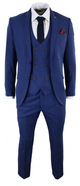 Mens Blue Check 3 Piece Slim Fit Suit