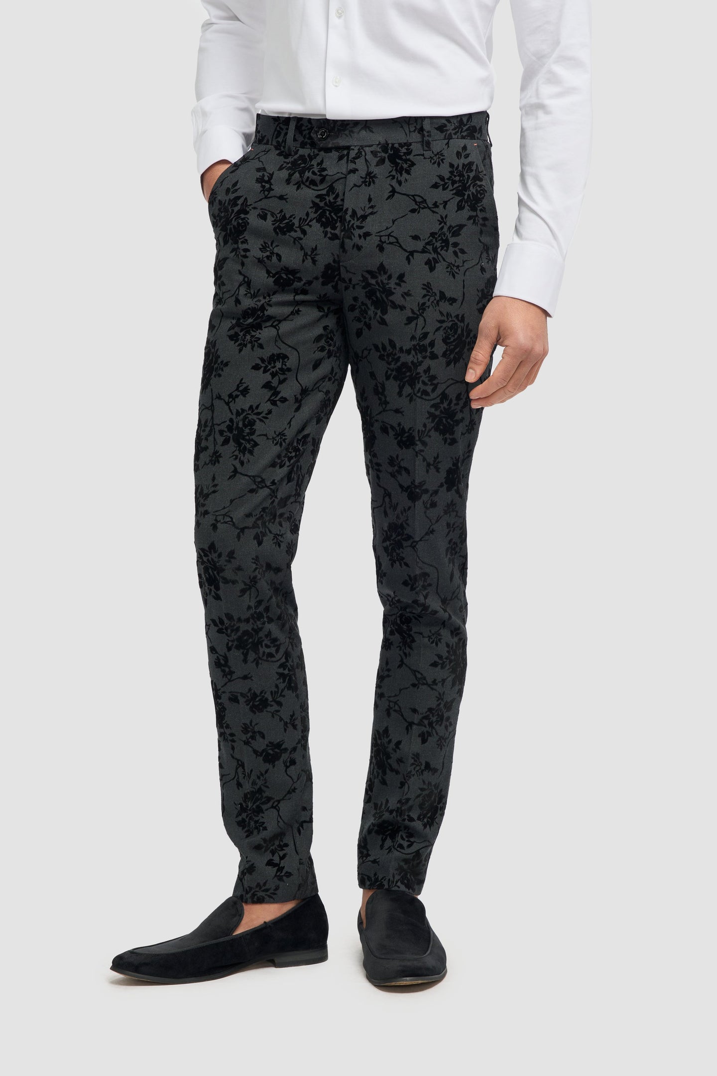 Georgi - Pantaloni negri cu imprimeu floral pentru bărbați