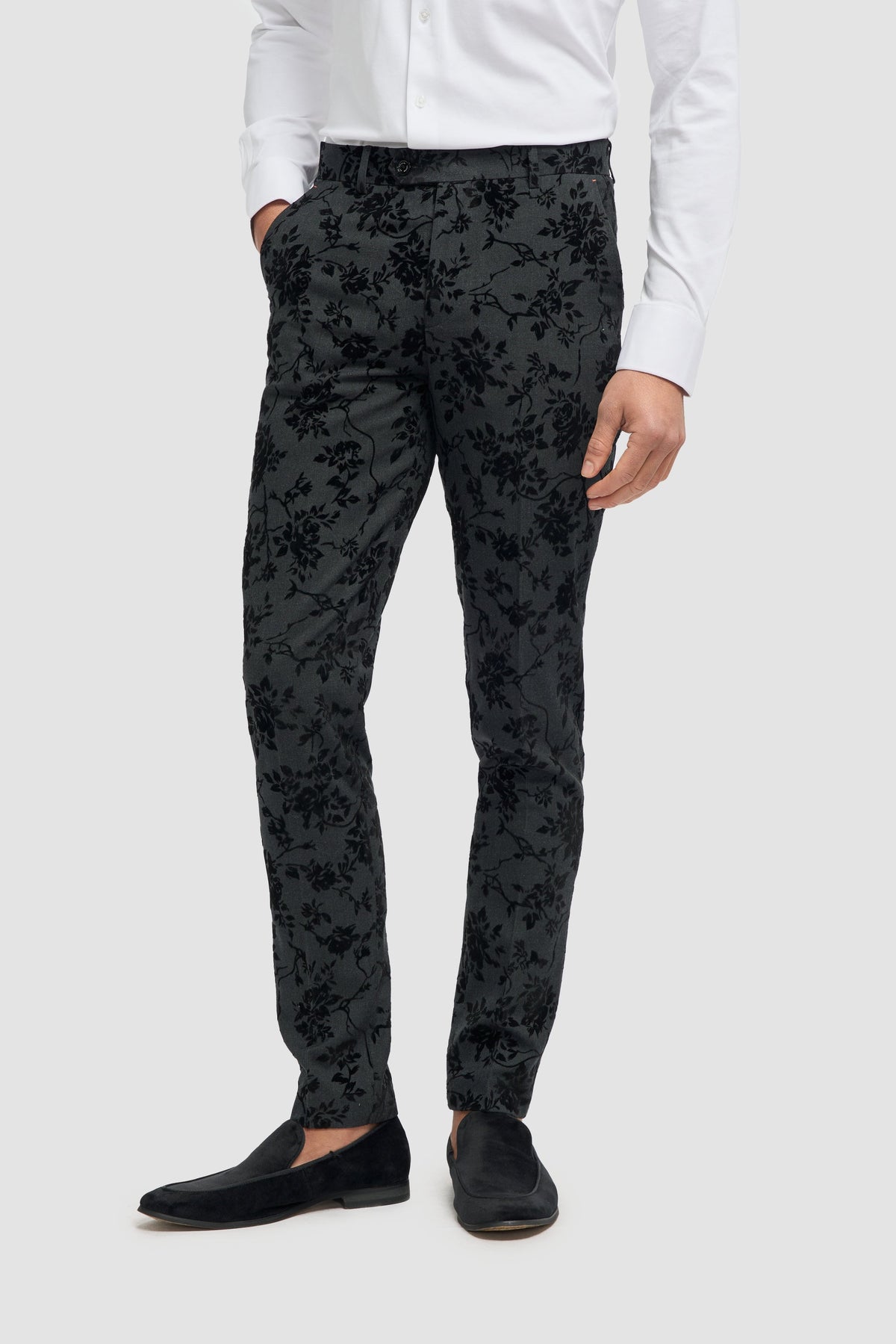 Georgi - Pantaloni negri cu imprimeu floral pentru bărbați