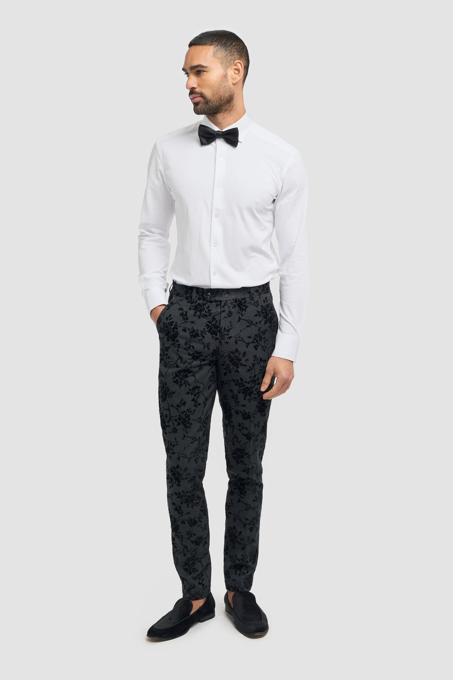 Georgi - Pantaloni negri cu imprimeu floral pentru bărbați