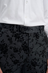 Georgi - Pantaloni negri cu imprimeu floral pentru bărbați