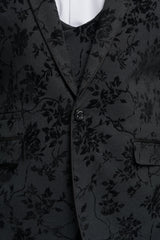 Costum bărbătesc negru din 3 piese din catifea Paisley