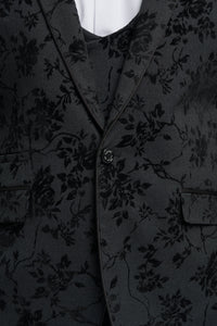 Costum bărbătesc negru din 3 piese din catifea Paisley