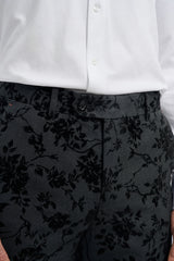 Costum bărbătesc negru din 3 piese din catifea Paisley