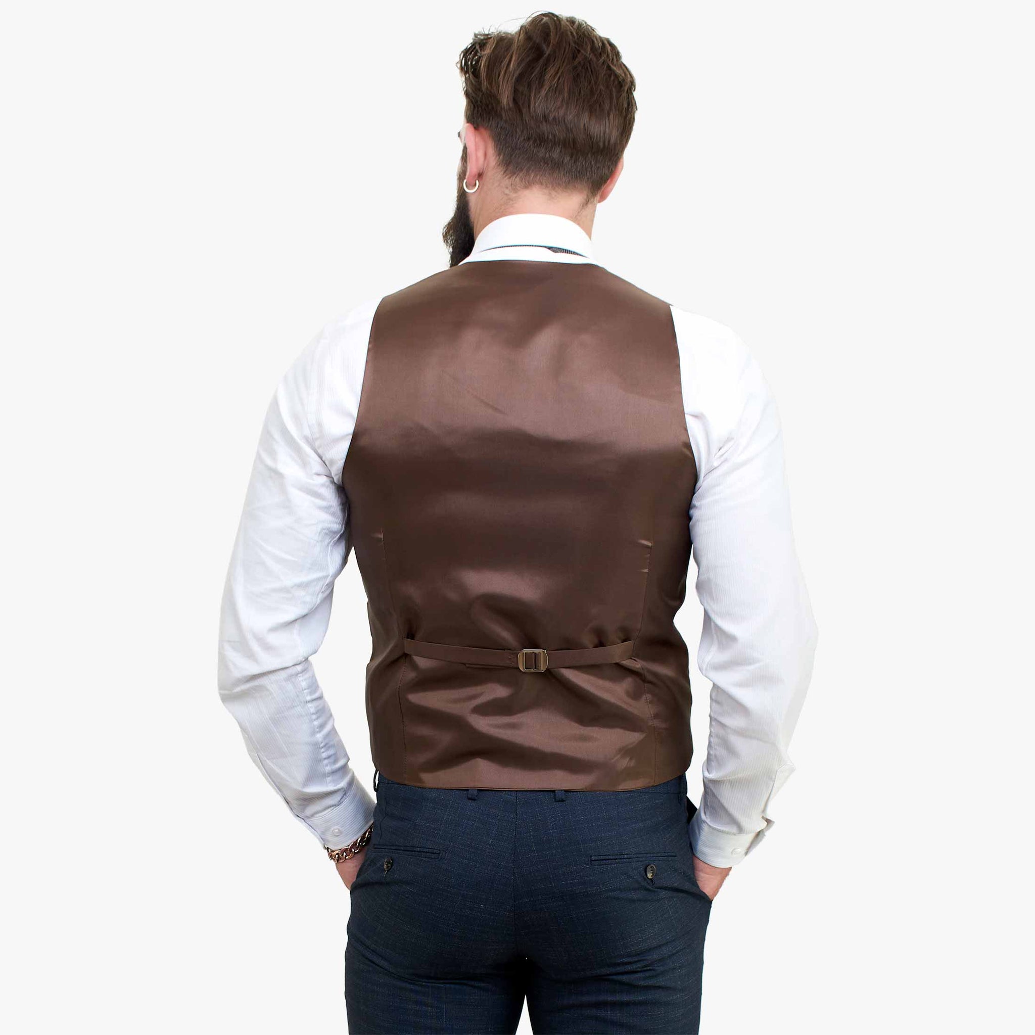 Happy Gentleman GRAZIE Navy Blue Wool 3 Piece Suit with a Contrasting Brown Waistcoat