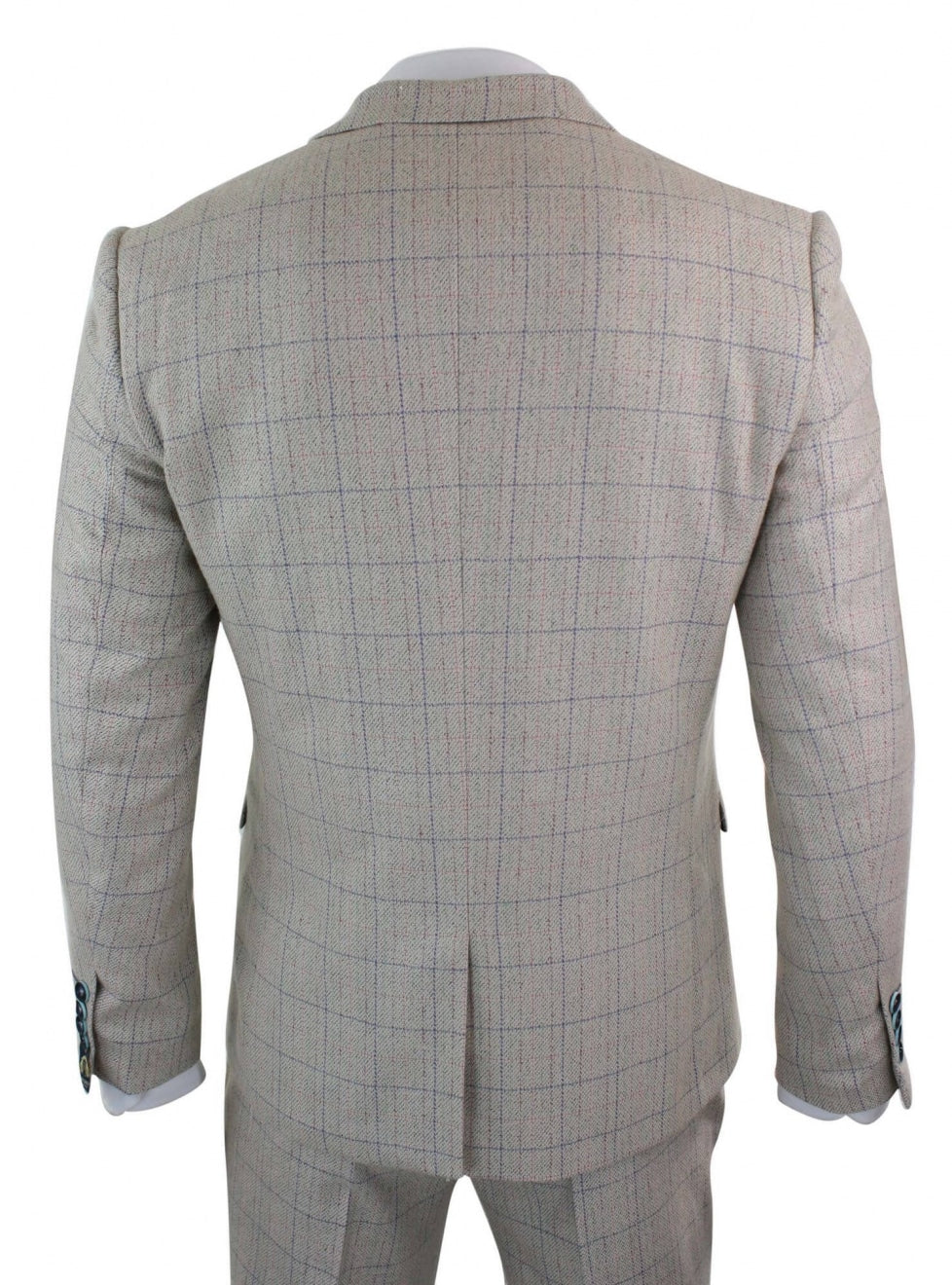 Men's 3 Piece Cream Blue-Check Suit