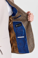 Costum Harris Brown Tweed cu vestă și pantaloni din piele naturală contrastantă