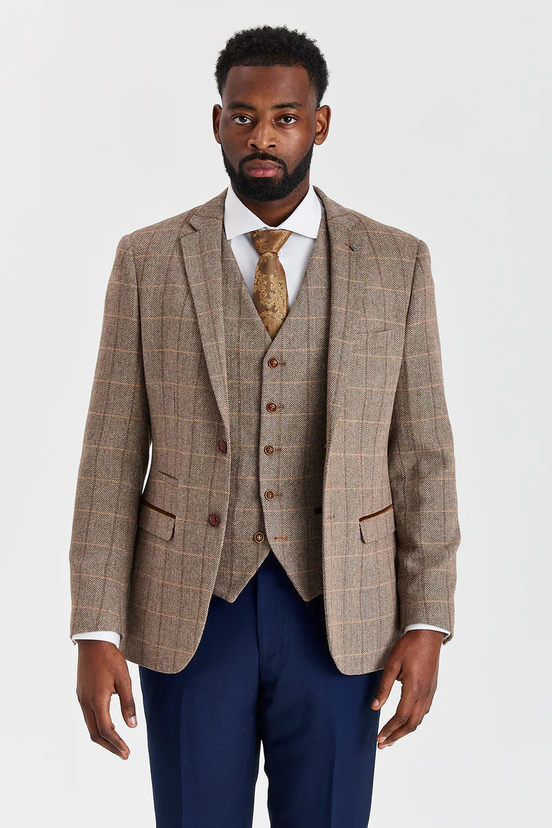 Costum Harris Brown Tweed cu pantaloni contrastanți Mayfair Bleumarin