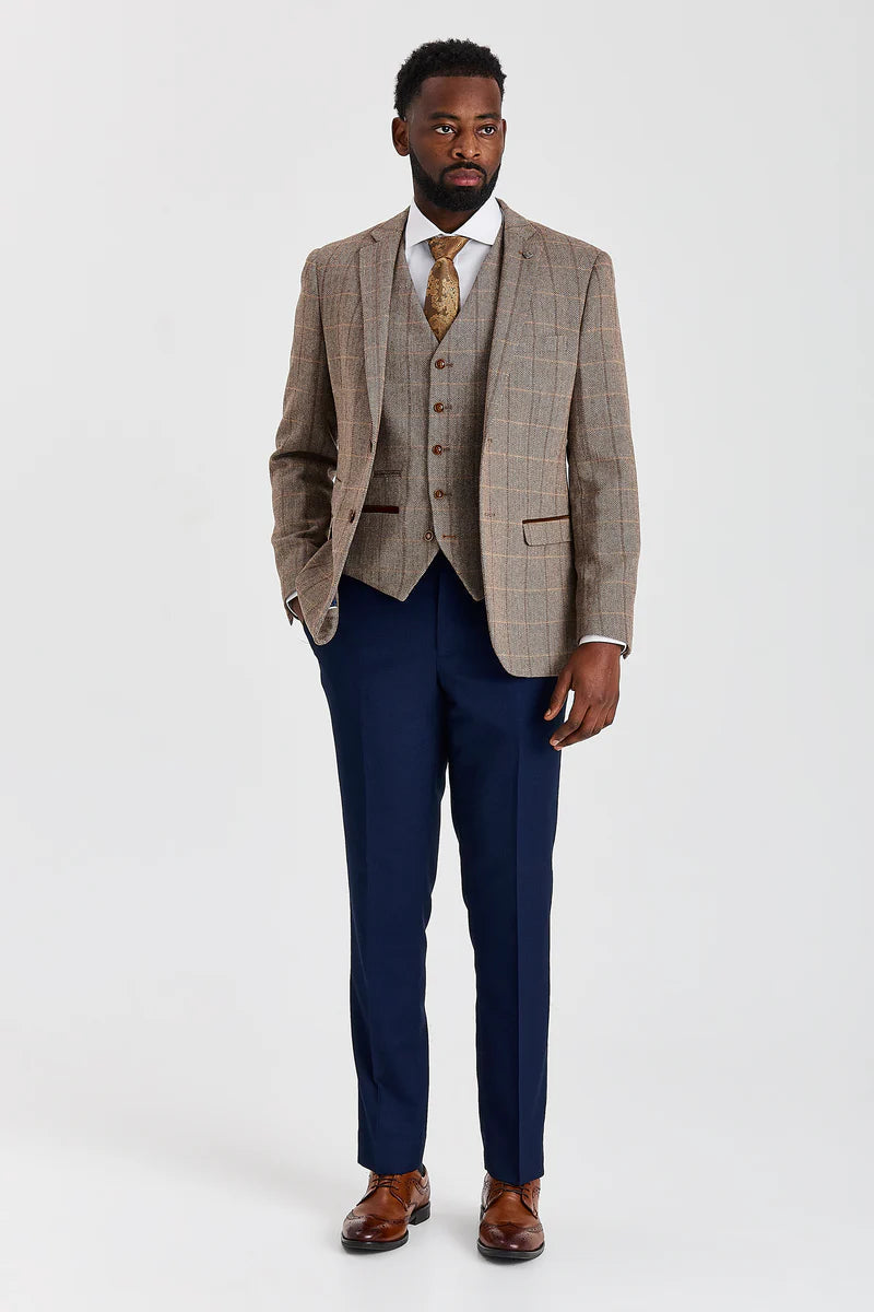 Costum Harris Brown Tweed cu pantaloni contrastanți Mayfair Bleumarin