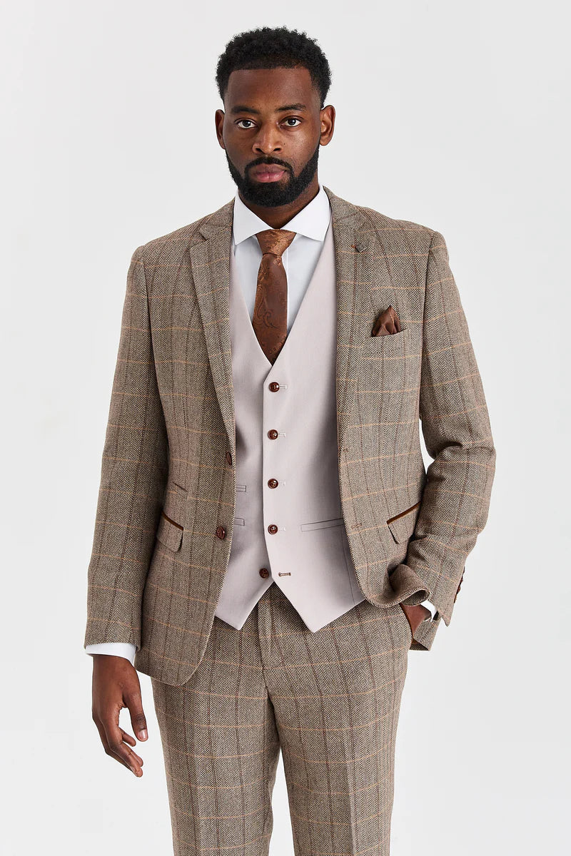 Costum Harris Brown Tweed cu vestă Mayfair Stone
