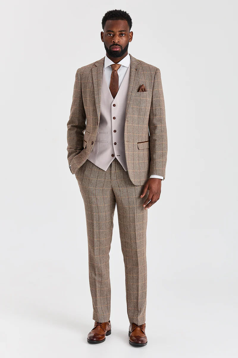 Costum Harris Brown Tweed cu vestă Mayfair Stone