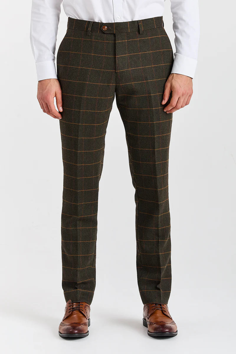 Harris - Costum verde din 3 piese din amestec de lână tweed pentru bărbați