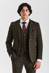 Harris - Costum verde din 3 piese din amestec de lână tweed pentru bărbați