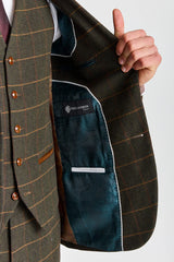 Harris - Costum verde din 3 piese din amestec de lână tweed pentru bărbați