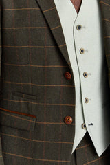 Costum Harris Green Check Tweed cu vestă contrastantă Belmont Sage