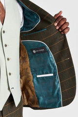 Costum Harris Green Check Tweed cu vestă contrastantă Belmont Sage