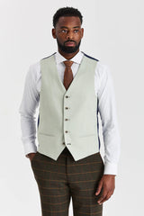 Costum Harris Green Check Tweed cu vestă contrastantă Belmont Sage