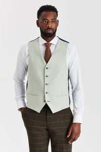 Costum Harris Green Check Tweed cu vestă contrastantă Belmont Sage